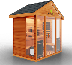 Medical Saunas Nature 9 Plus Outdoor Infrared and Steam Sauna front corner view