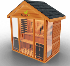 Medical Saunas Nature 9 Plus Outdoor Infrared and Steam Sauna front view angled downwards