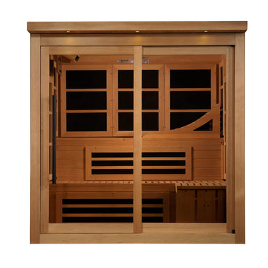 Golden Designs Monaco Limited Edition 6-person Near Zero EMF FAR Infrared Sauna front view straight on