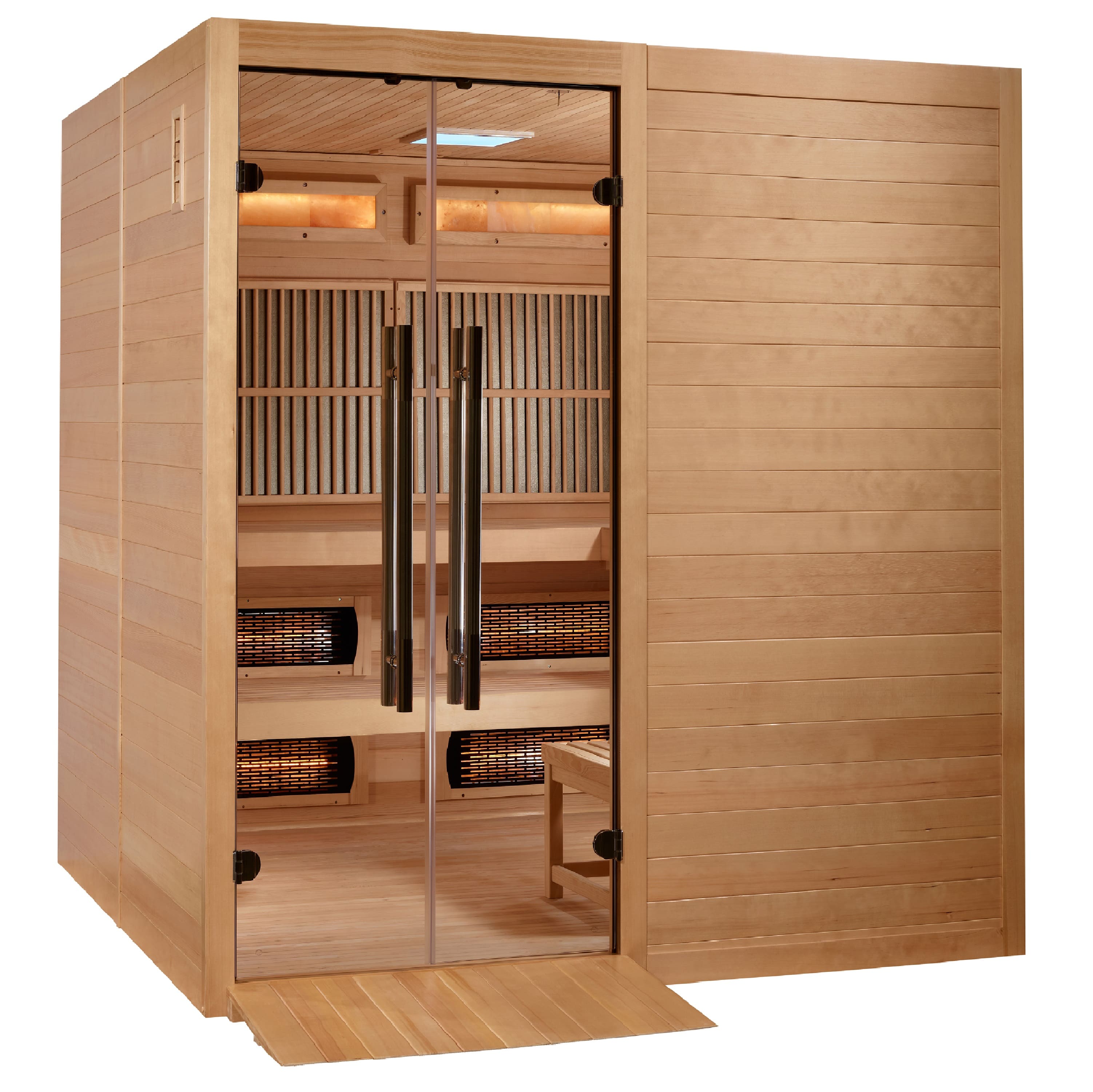 Golden Designs GDI-8360-01 Toledo Sauna front view angled doors closed with access ramp