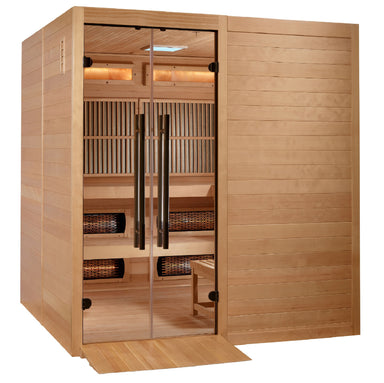 Golden Designs GDI-8360-01 Toledo Sauna front view angled doors closed with access ramp
