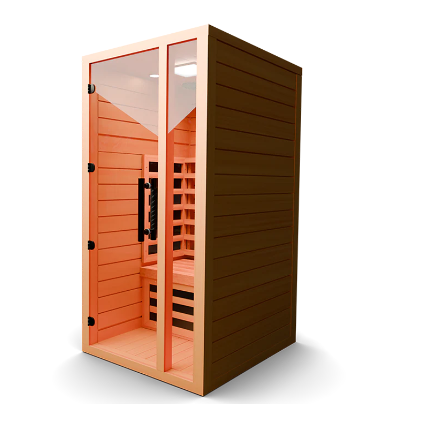 Medical Saunas Medical 4 Ultra Full Spectrum Infrared Sauna front view angled sharply left white background