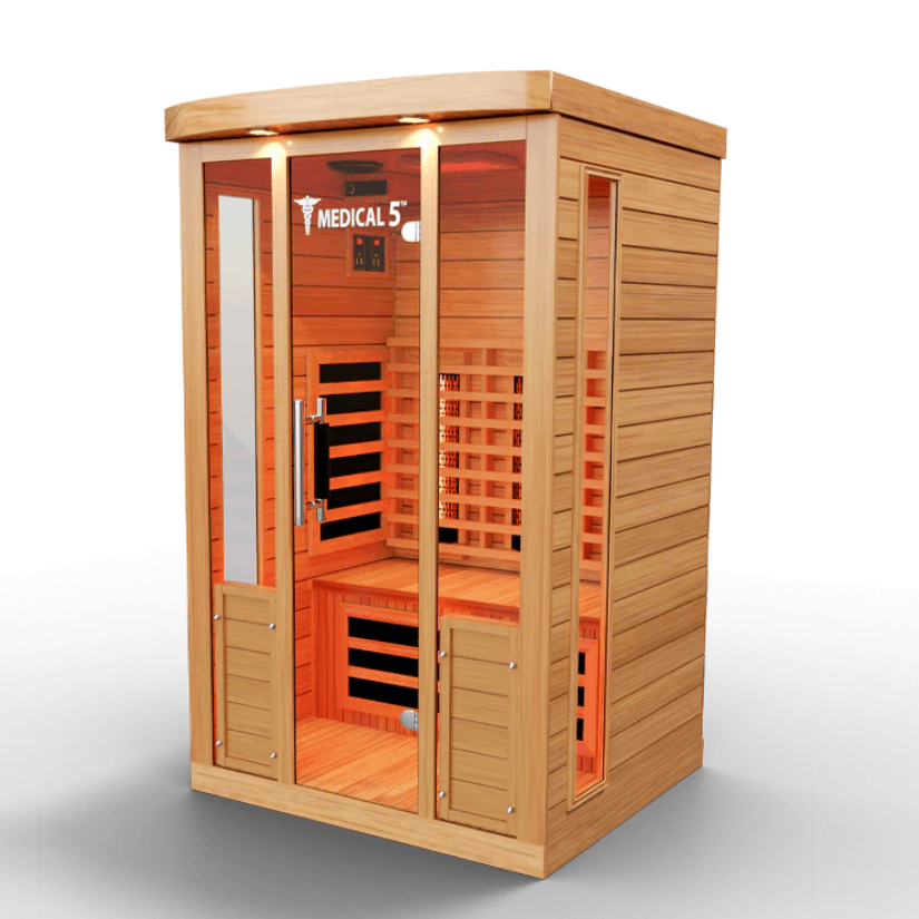 Medical Saunas Medical 5 Sauna front image white background angled left very slight upward angle