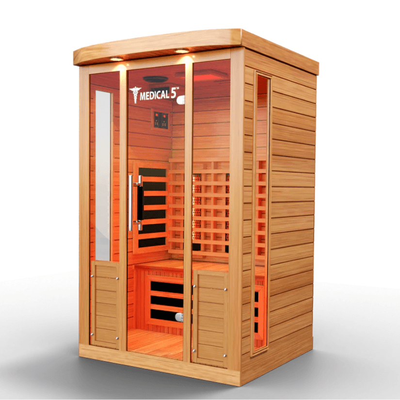 Medical Saunas Medical 5 Sauna front image white background angled left upward angle