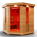 Medical Saunas Medical 7 Plus Ultra Full Spectrum Infrared Sauna front view angled slightly left part of ceiling and floor visible internal lights on