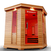 Medical Saunas Medical 7 Plus Ultra Full Spectrum Infrared Sauna front and left side view very upward angle internal lights on