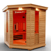 Medical Saunas Medical 7 Plus Ultra Full Spectrum Infrared Sauna front view angled slightly left ceiling and floor visible internal lights on