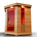 Medical Saunas Medical 7 Plus Ultra Full Spectrum Infrared Sauna front and right side view very upward angle internal lights on