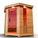 Medical Saunas Medical 7 Plus Ultra Full Spectrum Infrared Sauna front and right side view very upward angle internal lights on