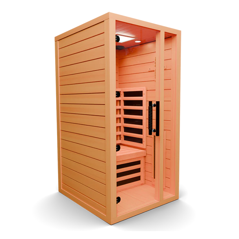 Medical Saunas Medical 4 Ultra Full Spectrum Infrared Sauna front view angled sharply right white background