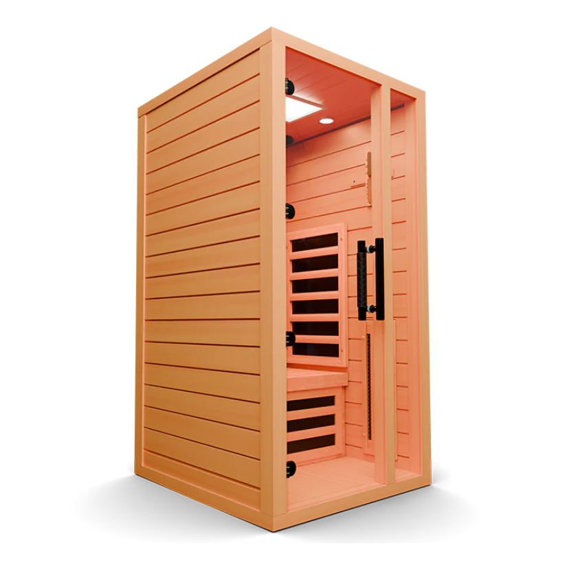 Medical Saunas Medical 4 Ultra Full Spectrum Infrared Sauna front view angled sharply right slight upward view white background