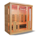 Medical Saunas Medical 6 Ultra Full Spectrum Sauna front view angled slightly right with sight of ceiling and floor and warm internal lights on