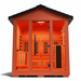 Medical Saunas Nature 7 Outdoor Infrared and Steam Sauna front view square on upward angle warm lighting on inside view of ceiling inside
