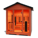 Medical Saunas Nature 7 Outdoor Infrared and Steam Sauna front view angled slightly left view of floor inside warm lighting on inside