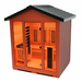 Medical Saunas Nature 7 Outdoor Infrared and Steam Sauna front view angled slightly left so right side in view, very downward angle with good view of floor inside warm lighting on inside