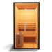 Medical Saunas Traditional 5 Steam Sauna view from the front, square on with good view of inside including ceiling and floor and warm yellow lighting inside