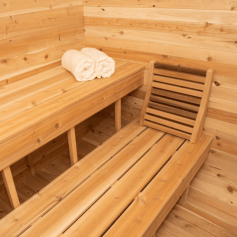 Image of Dundalk Luna Sauna inside view 2 benches and towels