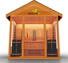 Medical Saunas Nature 9 Plus Outdoor Infrared and Steam Sauna front view angled up