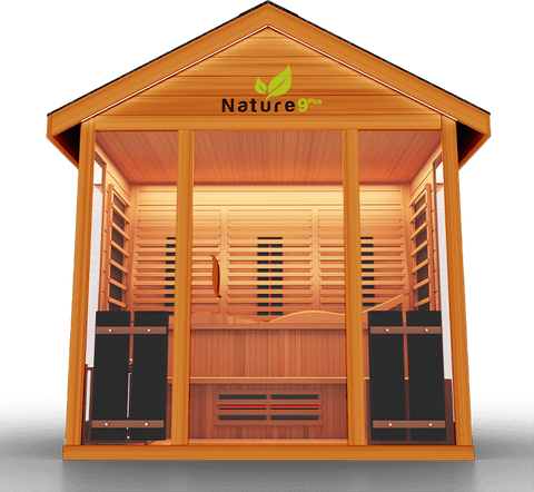 Image of Medical Saunas Nature 9 Plus Outdoor Infrared and Steam Sauna front view angled up