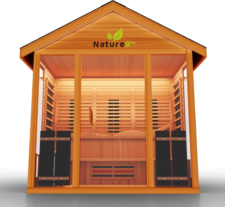Medical Saunas Nature 9 Plus Outdoor Infrared and Steam Sauna front view angled upwards