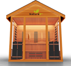 Medical Saunas Nature 9 Plus Outdoor Infrared and Steam Sauna front view angled upwards