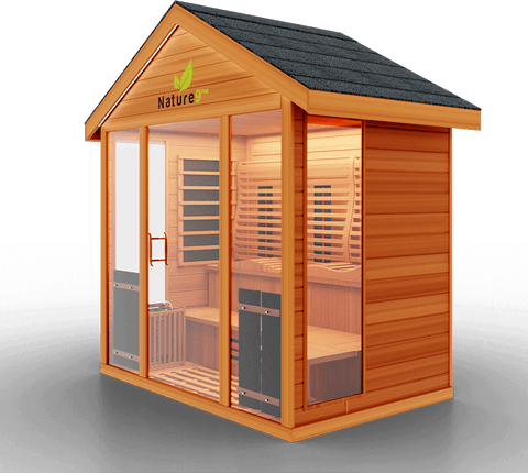 Image of Medical Saunas Nature 9 Plus Outdoor Infrared and Steam Sauna front corner view