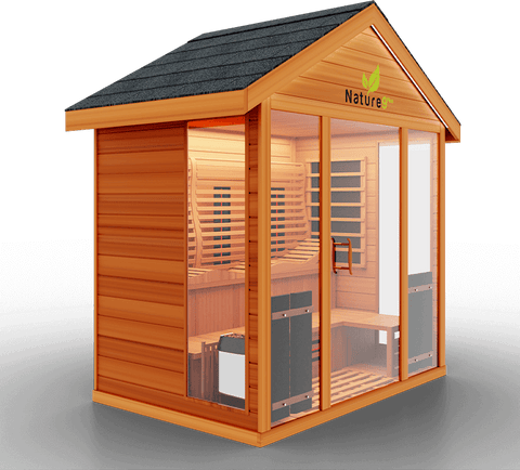 Image of Medical Saunas Nature 9 Plus Outdoor Infrared and Steam Sauna front corner view