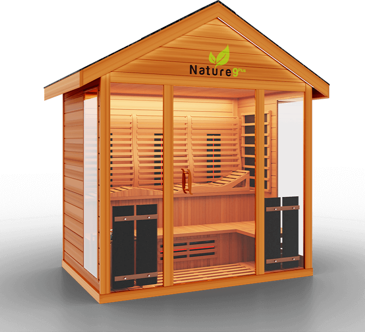 Medical Saunas Nature 9 Plus Outdoor Infrared and Steam Sauna front view angled