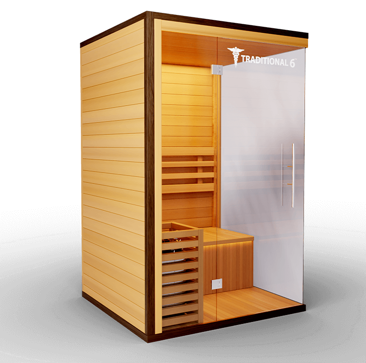 Medical Saunas Traditional 6 Steam Sauna front and wooden side view