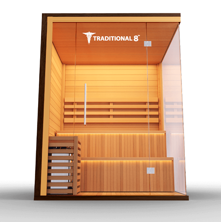 Medical Saunas Traditional 8 Plus Steam Sauna front view angled upwards